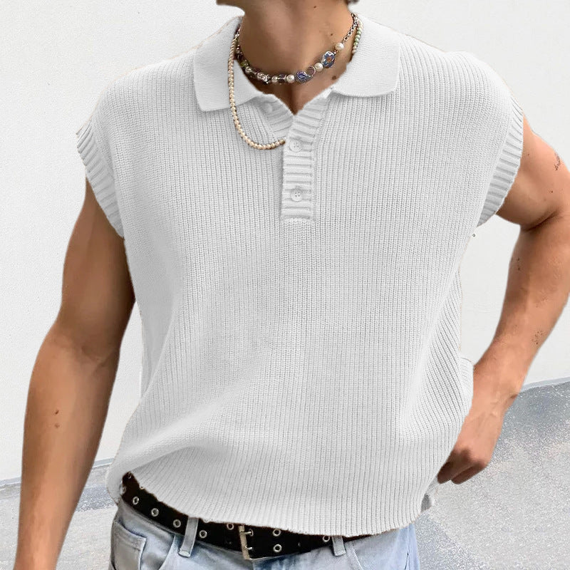 Men's Solid Color Polo Shirt Lapel Short Sleeve Solid Color Sweater-look