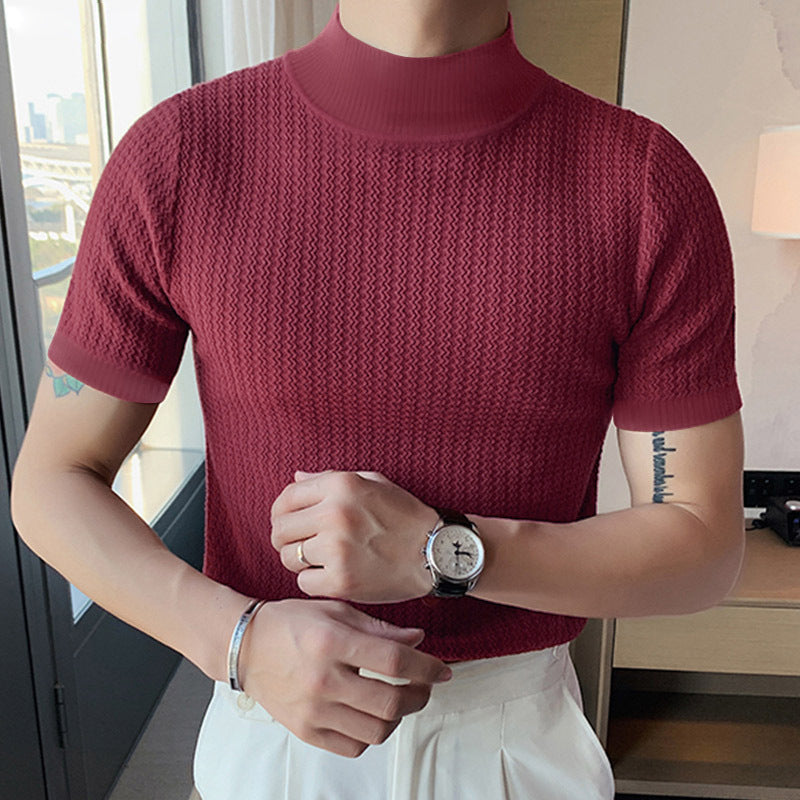 Men's Simple Turtleneck Solid Color Knitted Bottoming Shirt