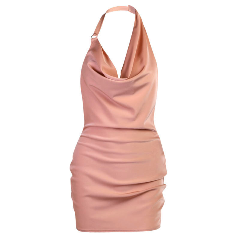 Satin Dress with V Neck and Backless