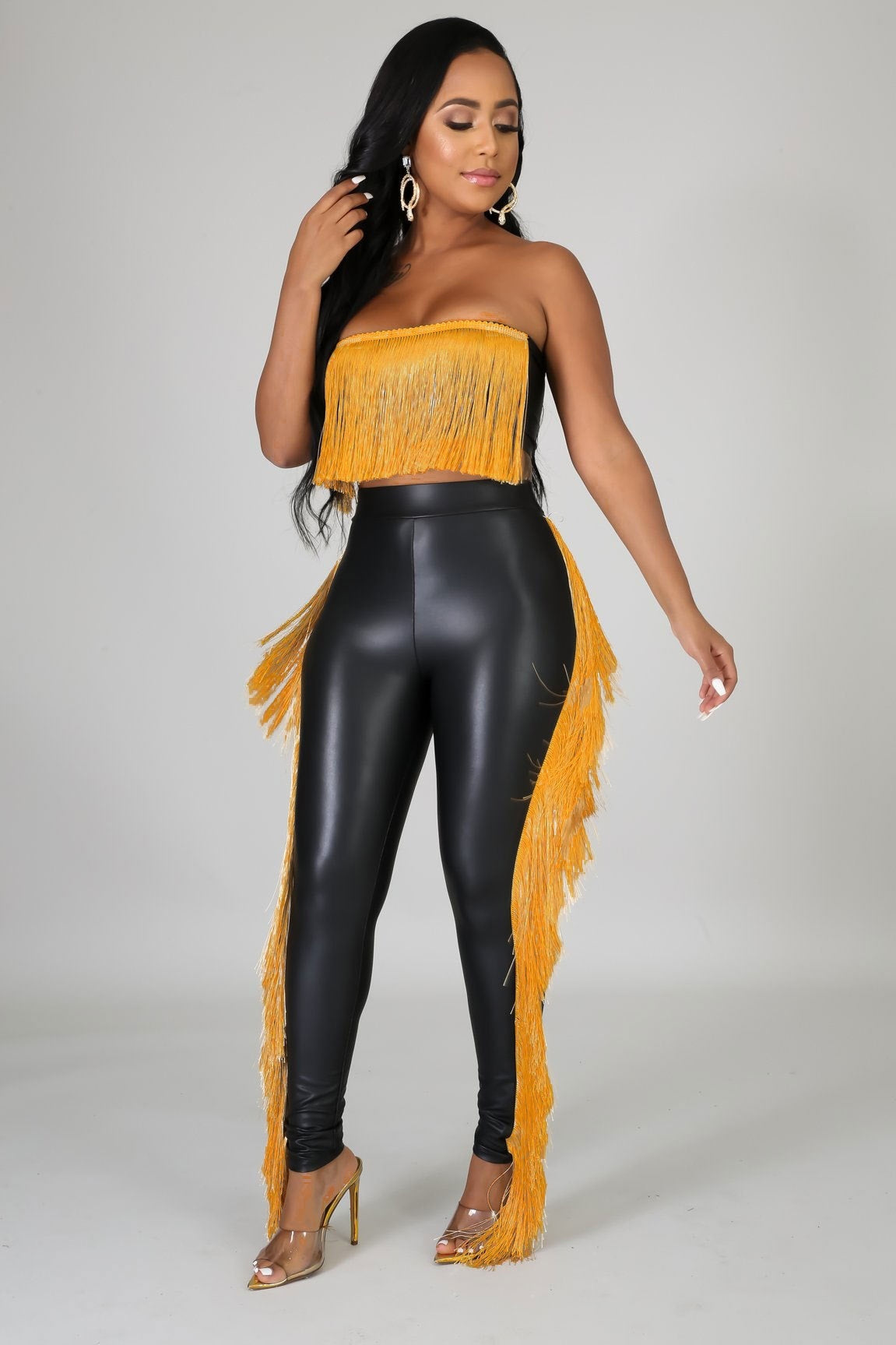 Bandeau Tassels Slim-fit Leggings Two-piece Set