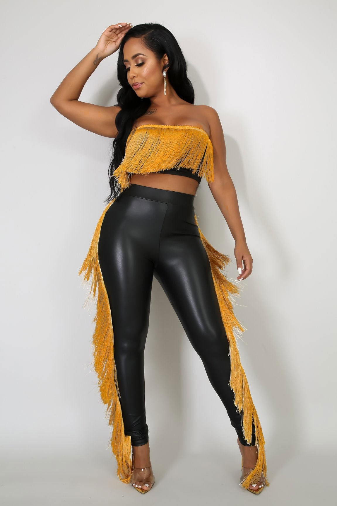 Bandeau Tassels Slim-fit Leggings Two-piece Set