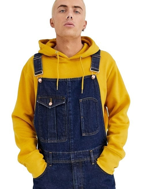 Denim Solid Color Men's Suspenders Jumpsuit