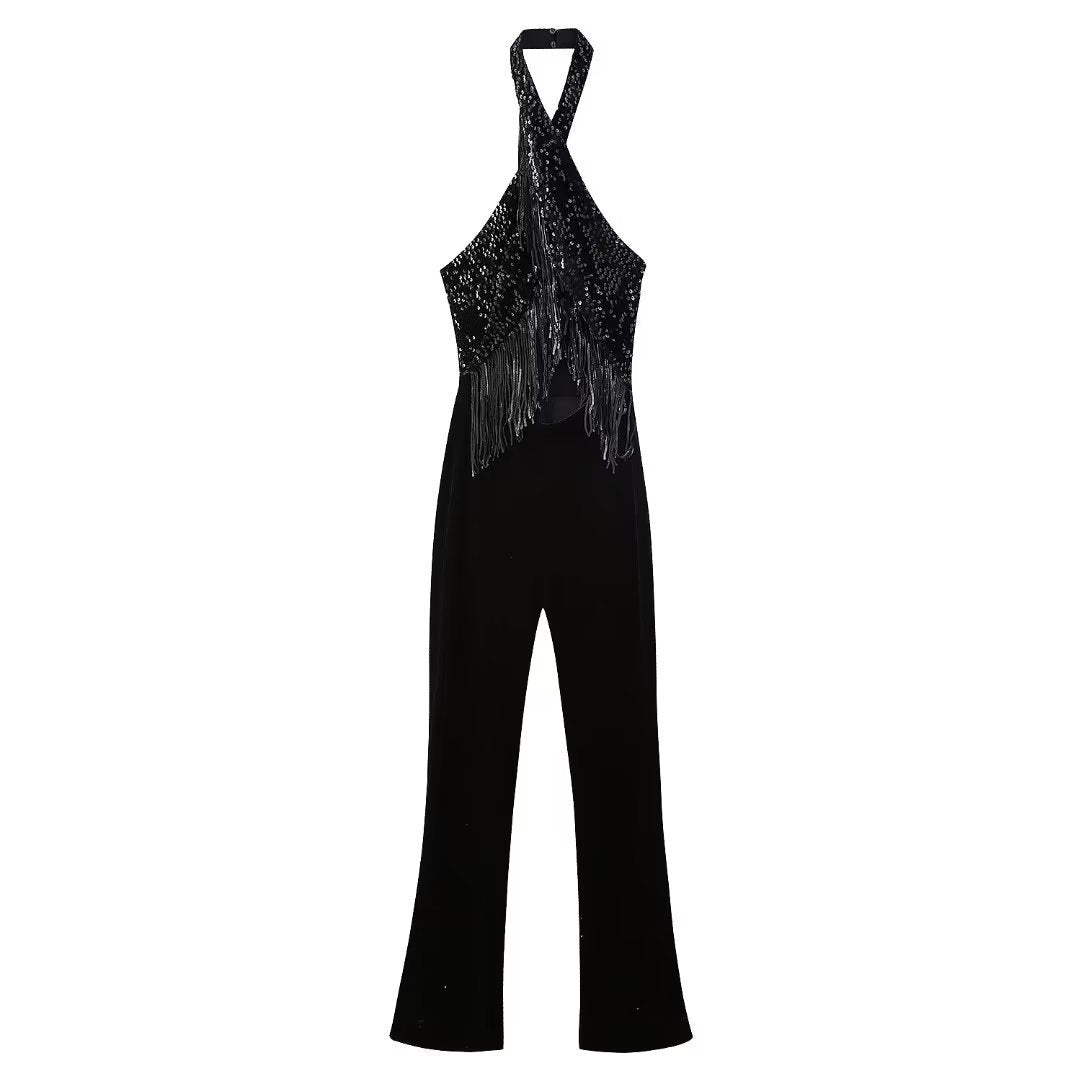 Backless Tassel Beads Jumpsuit