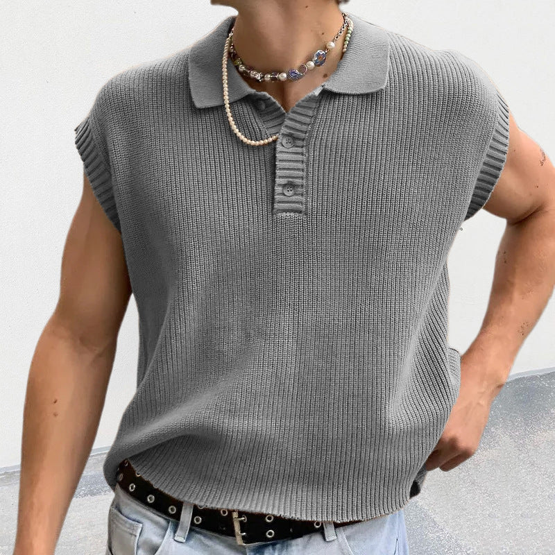 Men's Solid Color Polo Shirt Lapel Short Sleeve Solid Color Sweater-look