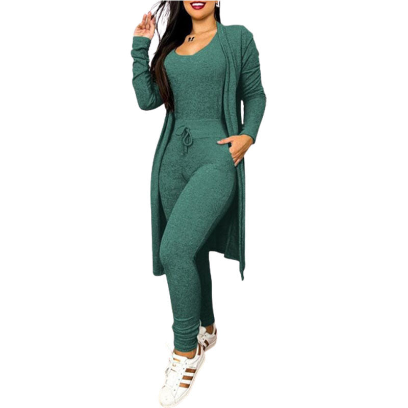 Jumpsuit, High Waist, Drawstrings, Pockets and Long Cardigan set