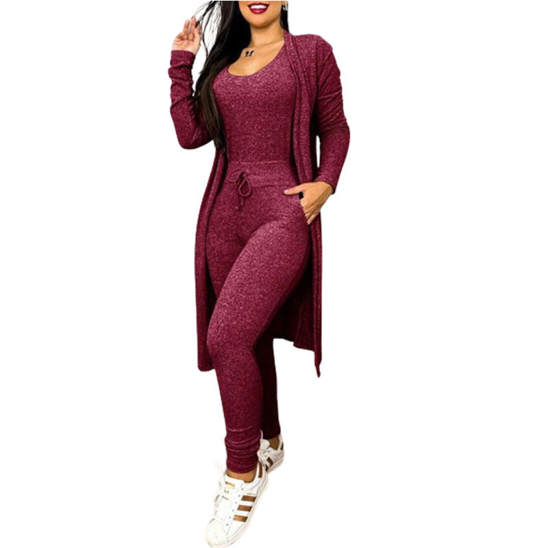 Jumpsuit, High Waist, Drawstrings, Pockets and Long Cardigan set