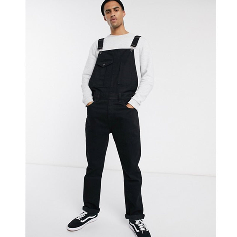 Denim Solid Color Men's Suspenders Jumpsuit