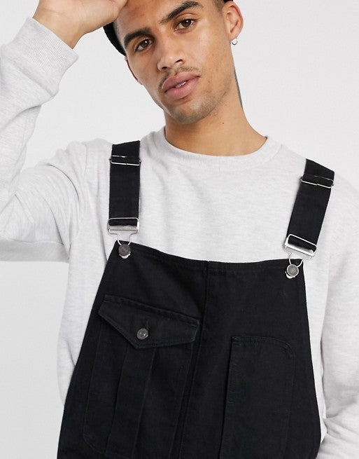 Denim Solid Color Men's Suspenders Jumpsuit