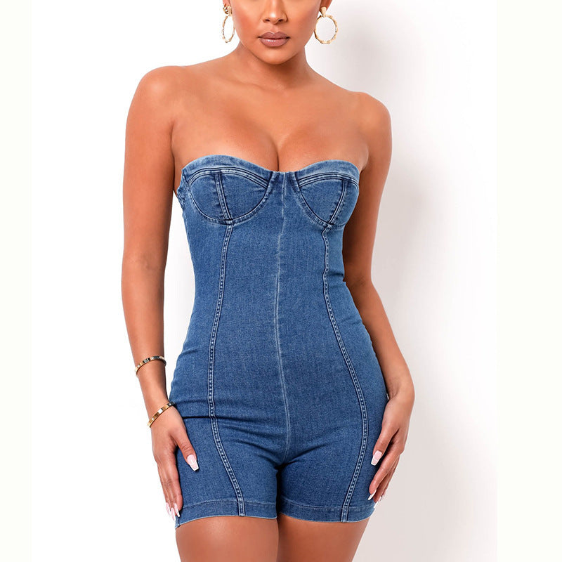 Denim NBack Tube Top Jumpsuit