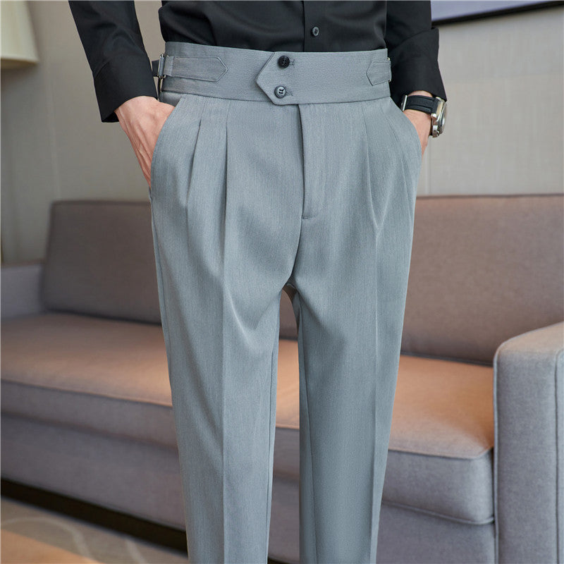 Men's Mid High Waisted Drape Style Long Casual Pants