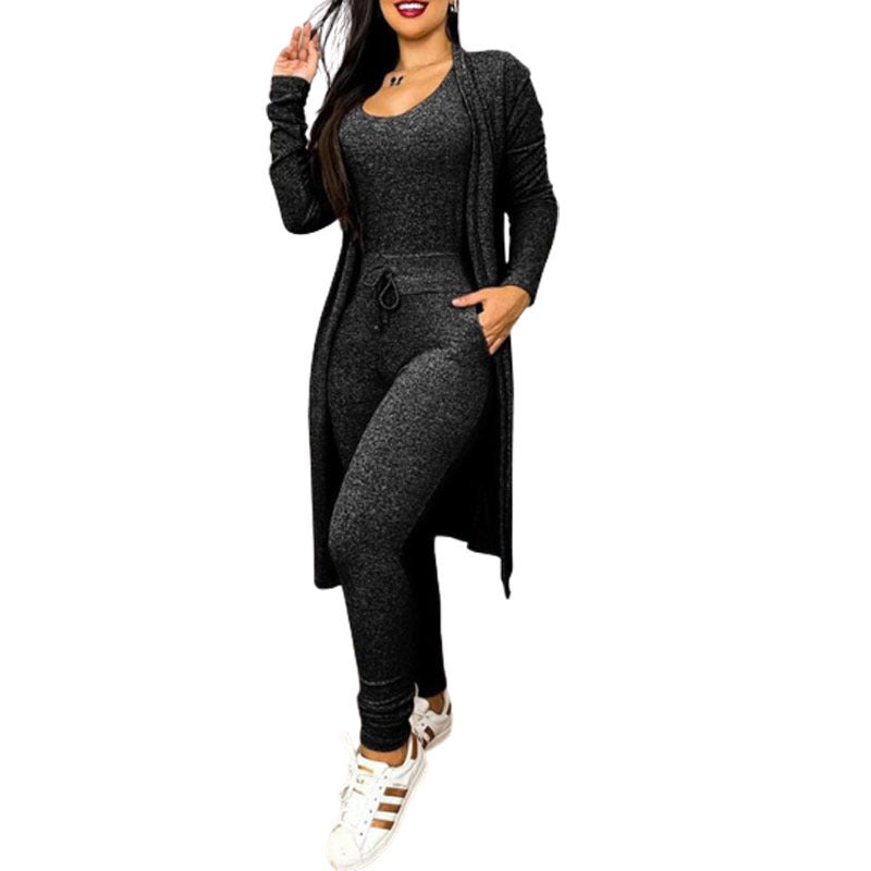 Jumpsuit, High Waist, Drawstrings, Pockets and Long Cardigan set