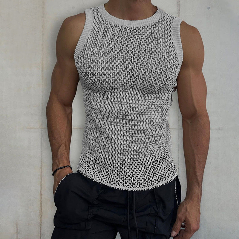 Men’s Round Neck Sleeveless Hollow Knitted Vest