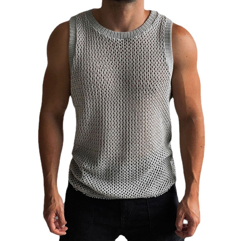 Men’s Round Neck Sleeveless Hollow Knitted Vest