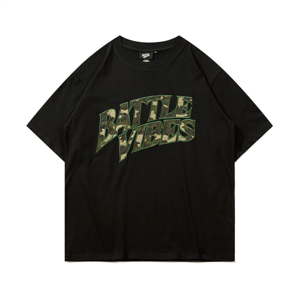 T-shirt Camouflage Paste Cloth Embroidery Lettered Casual