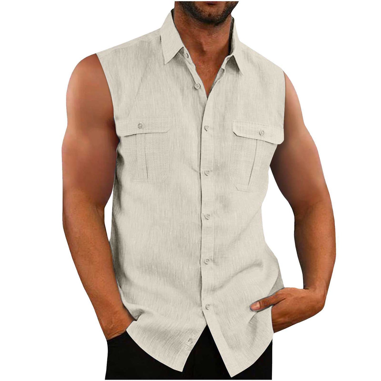 Men's Shirt Double Pocket Cotton And Linen