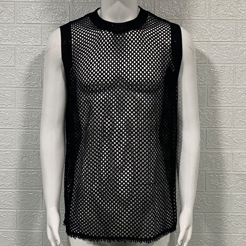 Men’s Round Neck Sleeveless Hollow Knitted Vest