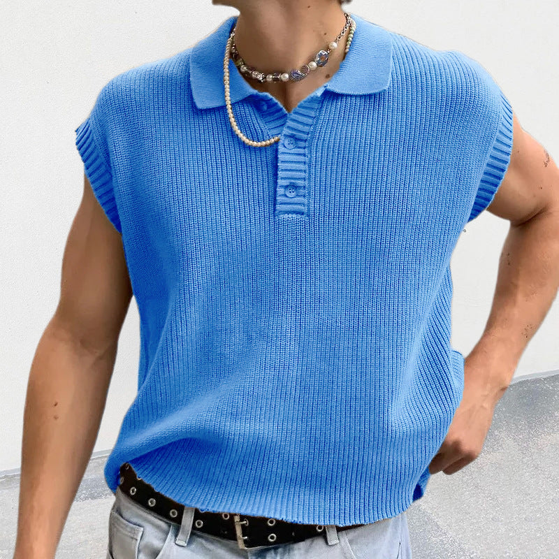 Men's Solid Color Polo Shirt Lapel Short Sleeve Solid Color Sweater-look