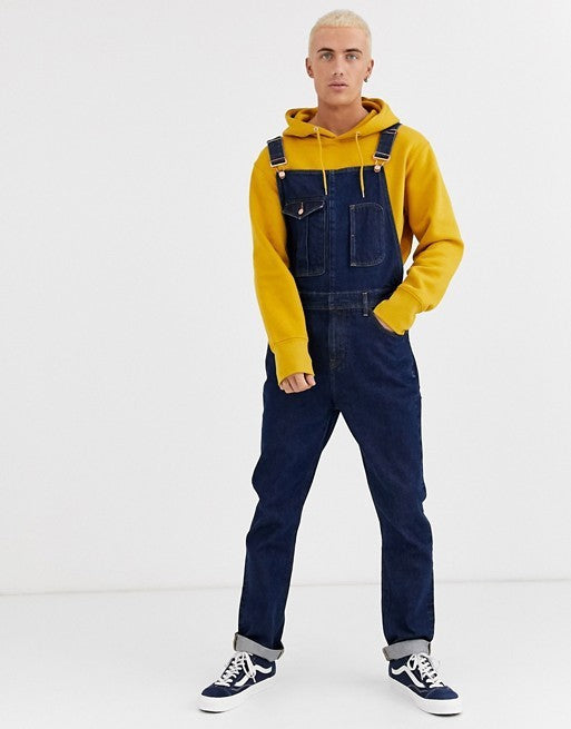 Denim Solid Color Men's Suspenders Jumpsuit