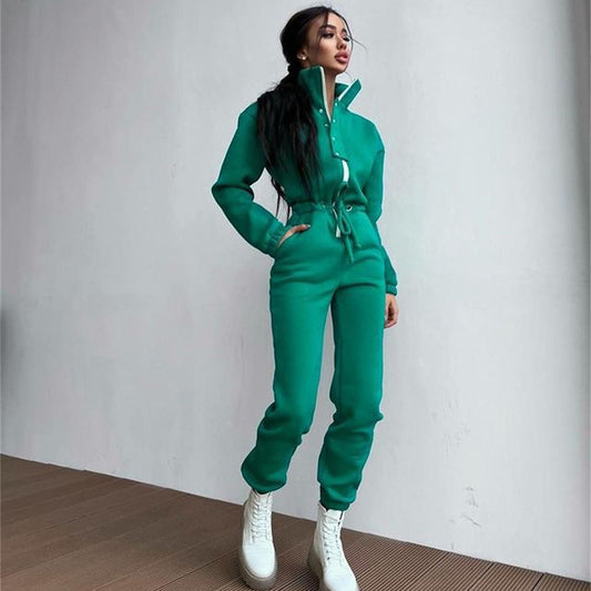 Stand-up Collar Cinched Jumpsuit