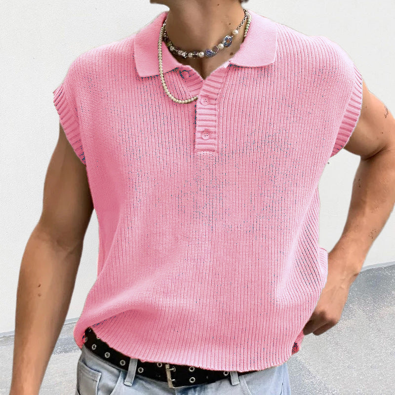 Men's Solid Color Polo Shirt Lapel Short Sleeve Solid Color Sweater-look