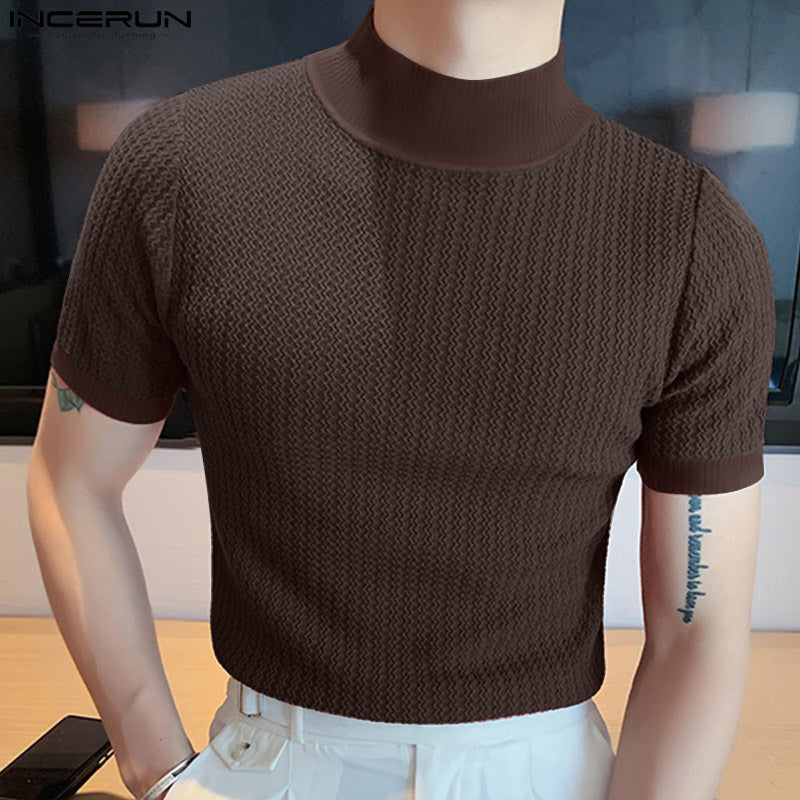 Men's Simple Turtleneck Solid Color Knitted Bottoming Shirt