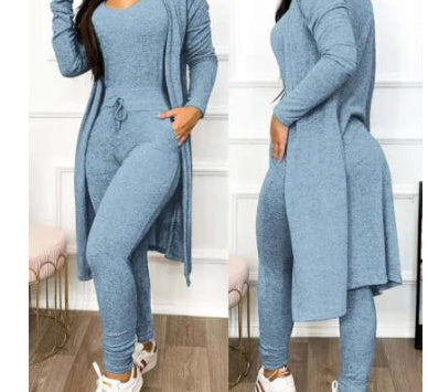 Jumpsuit, High Waist, Drawstrings, Pockets and Long Cardigan set