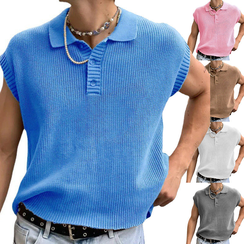 Men's Solid Color Polo Shirt Lapel Short Sleeve Solid Color Sweater-look