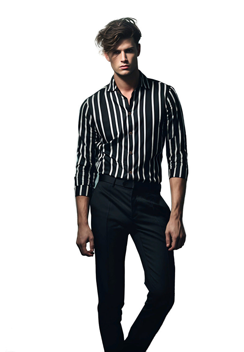 Men's Long Sleeve Striped Printed Shirt