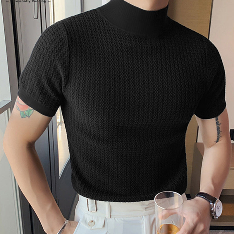 Men's Simple Turtleneck Solid Color Knitted Bottoming Shirt