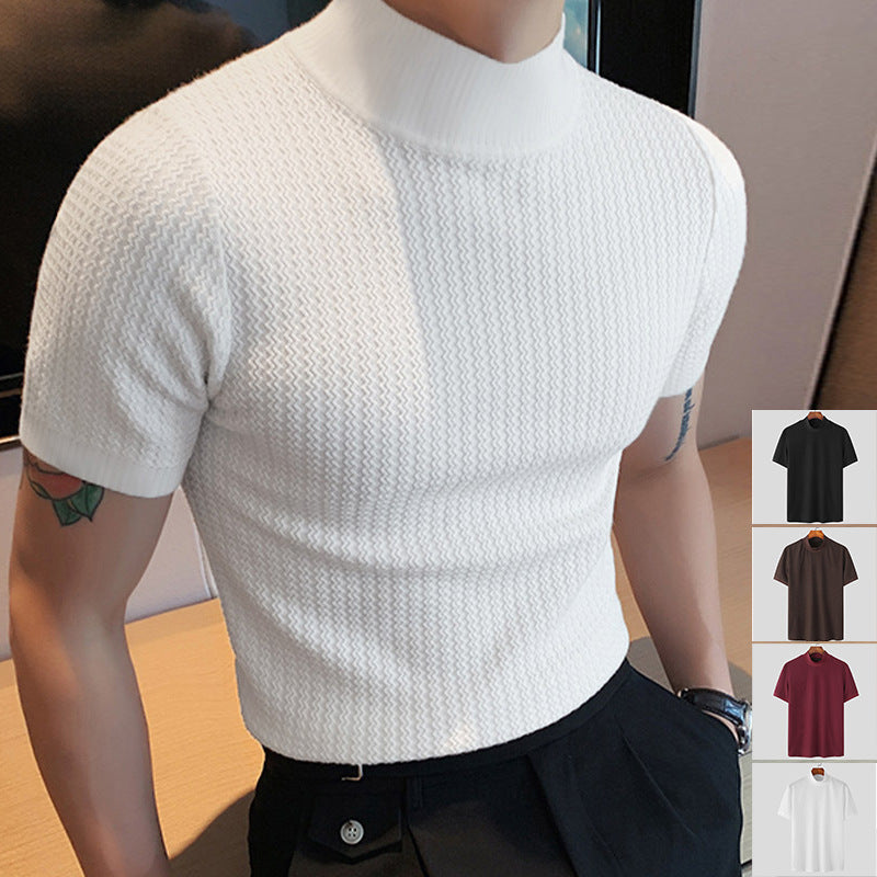 Men's Simple Turtleneck Solid Color Knitted Bottoming Shirt